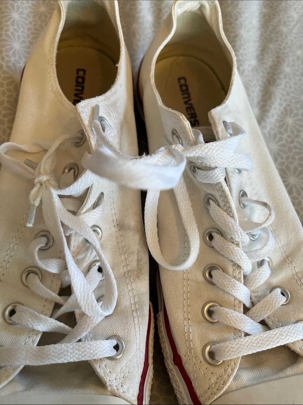 Classic Low-Top Canvas Sneakers in White with Red Trim mens 13 - Picture 5 of 8